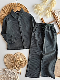 Kadife haki gömlek pantolon takım