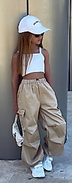 Kız çocuk paraşüt pantolon crop takım