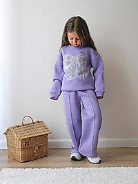 Lila kurdeleli bol paça eşofman takımı