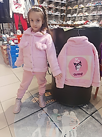 Kız çocuk pembe peluş kalın hırka