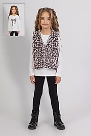 Kız çocuk leopar yelekli 3 lü takım