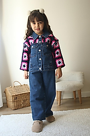Kız çocuk kolları örme ceket pantolon jean takım