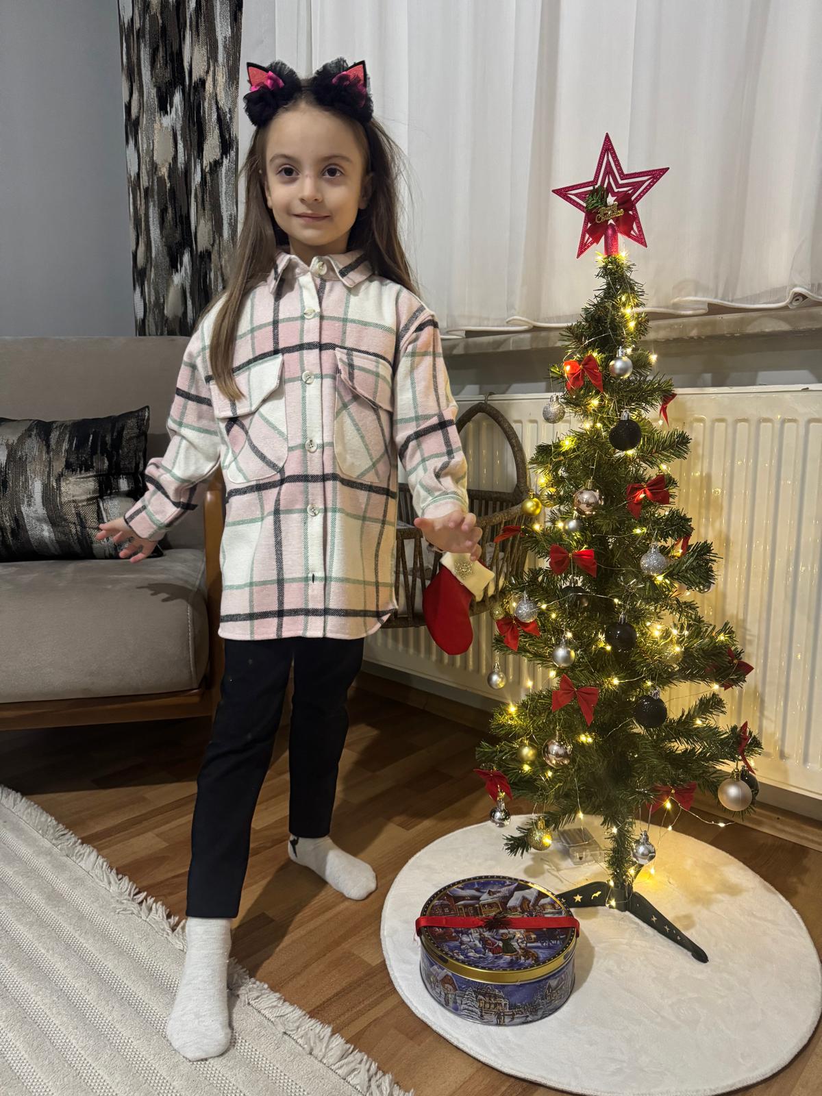 Kız çocuk oduncu gömlekli taytlı takım