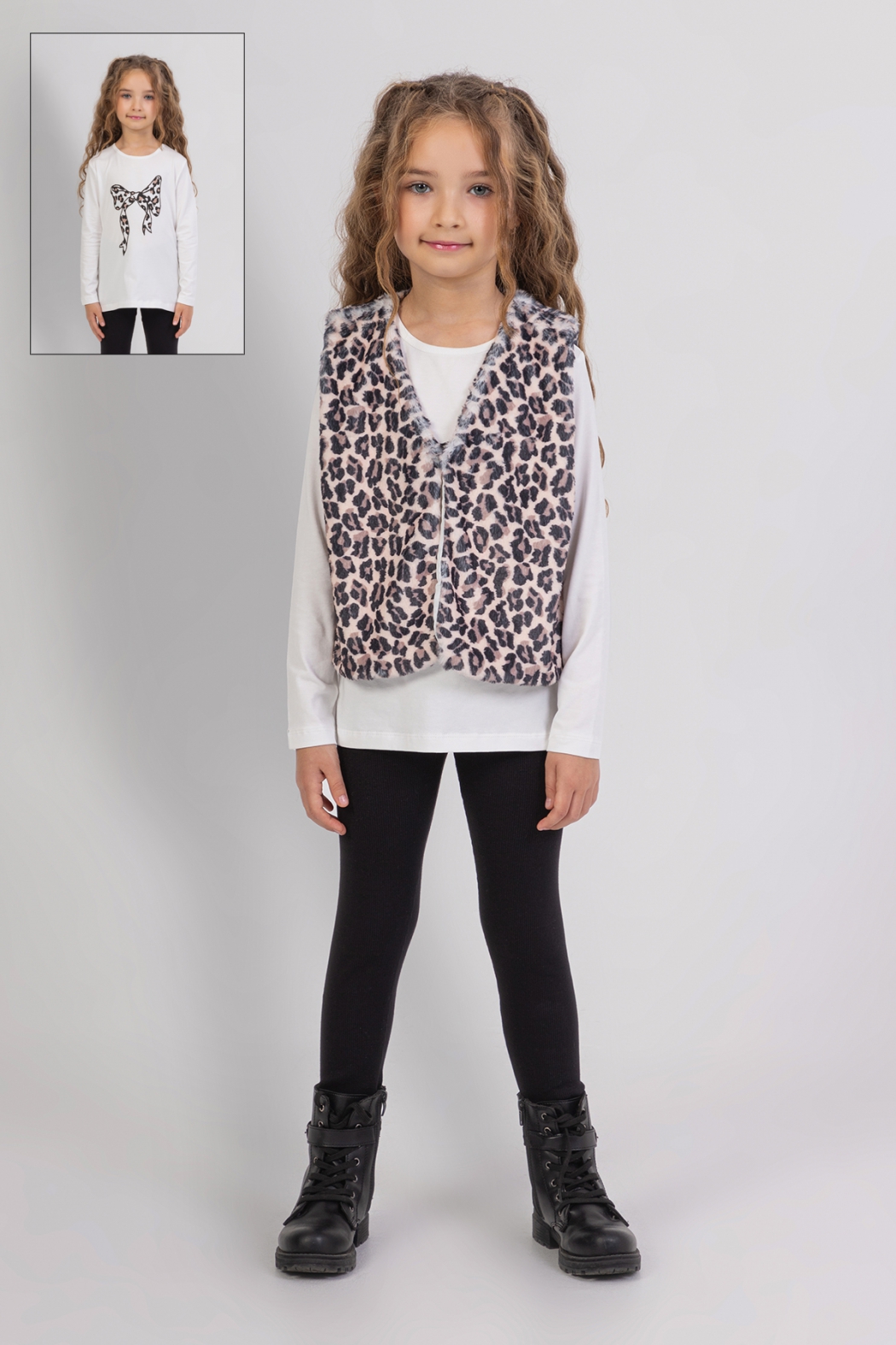 Kız çocuk leopar yelekli 3 lü takım